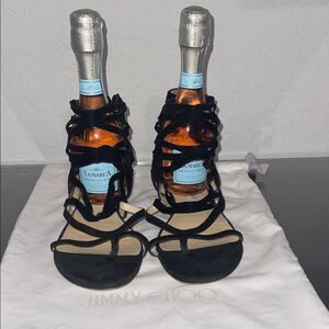 Jimmy Choo Suede Black Strappy Sandals size 38.5